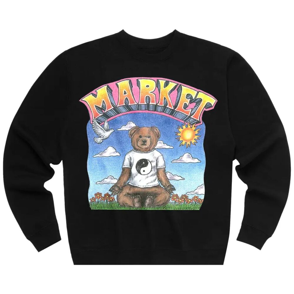 MARKET size medium black namaste bear meditating bear skeleton sweatshirt